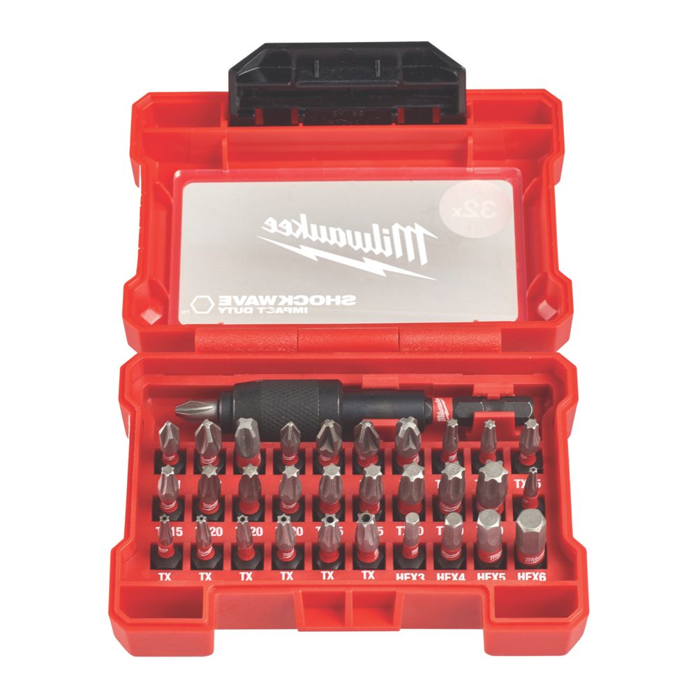 Jeu de 32 embouts résistants aux impacts assortis à tige hexagonale 1/4" Shockwave Milwaukee