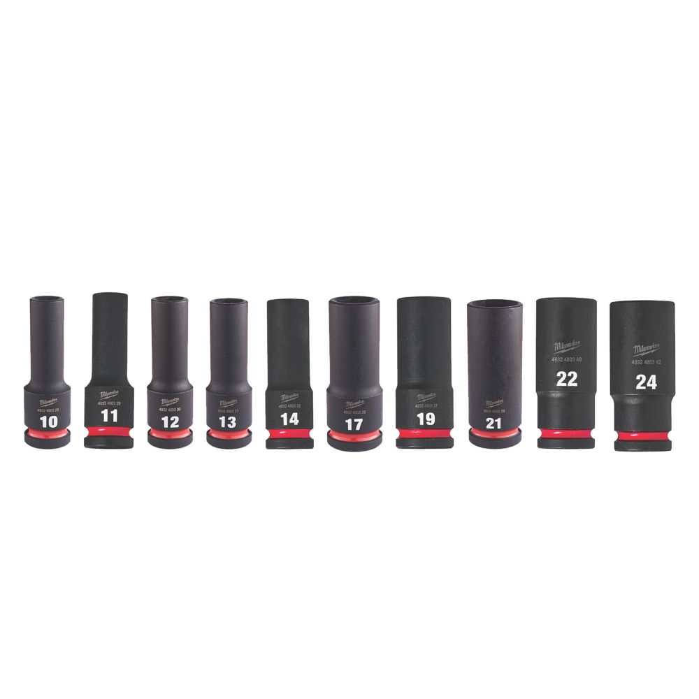Coffret de 10 douilles clé à choc 1/2 longues SHOCKWAVE Milwaukee