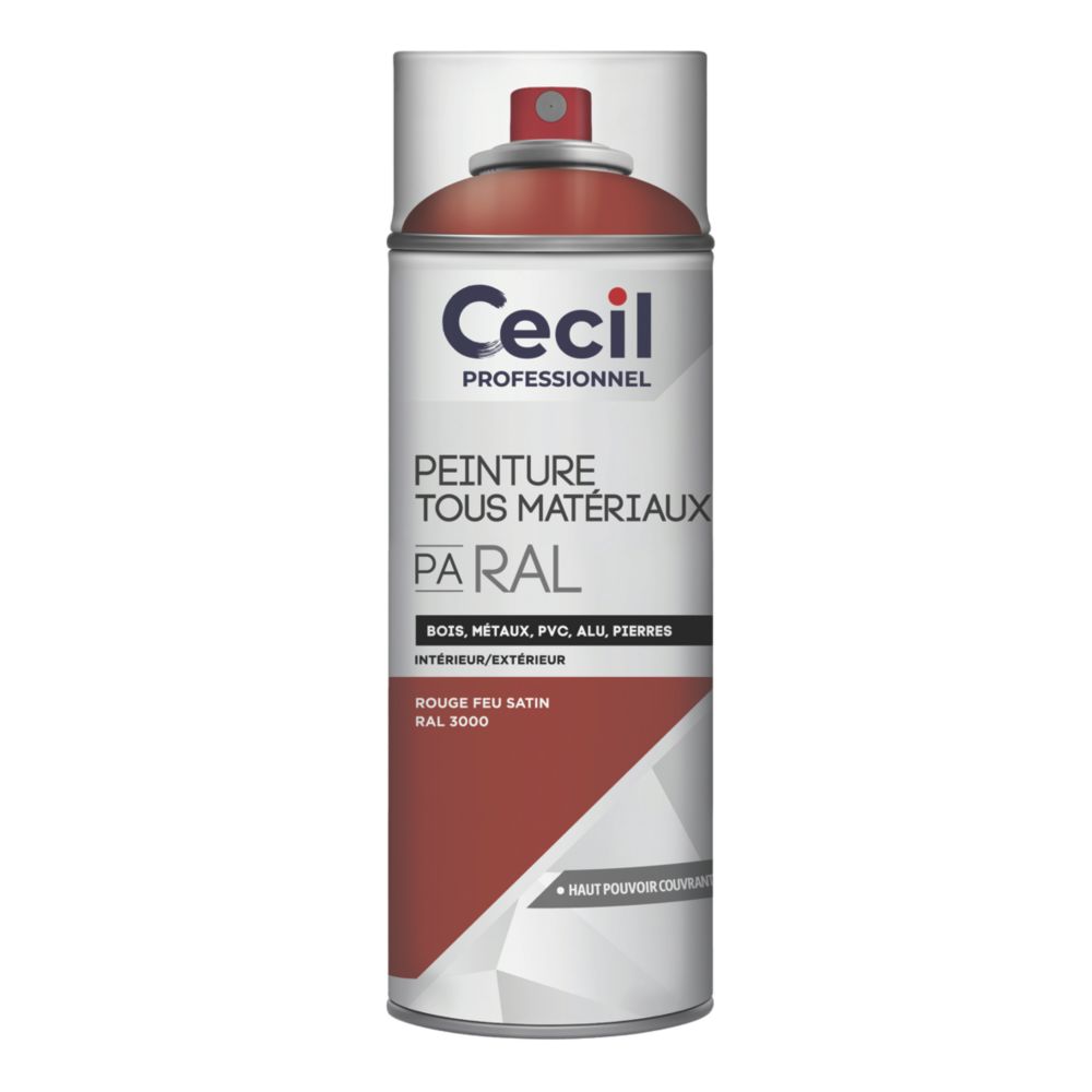 Peinture aérosol tous matériaux Cecil Professionnel rouge vif satiné 400ml