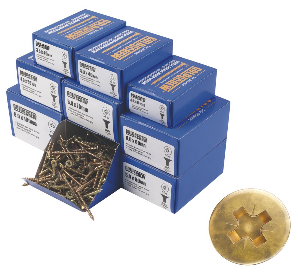Pack professionnel de vis à bois à double tête fraisée PZ Goldscrew 1 400 pièces