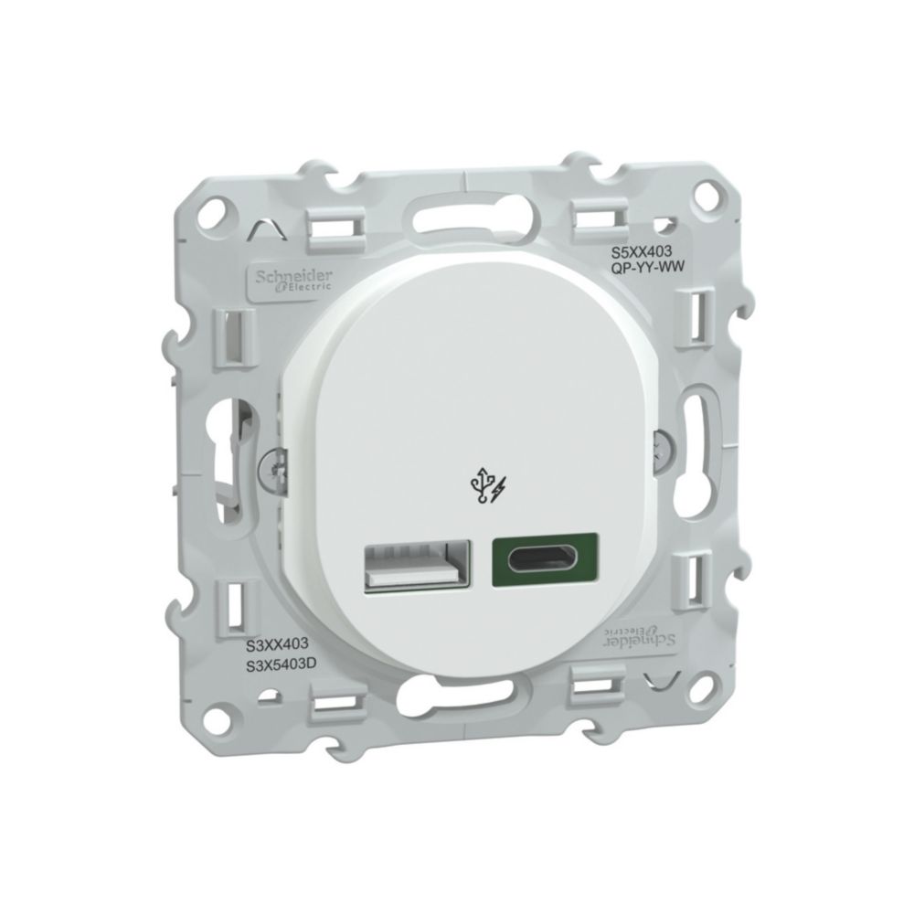 Double Chargeur USB A+C 1 poste 45W Ovalis Blanc Schneider