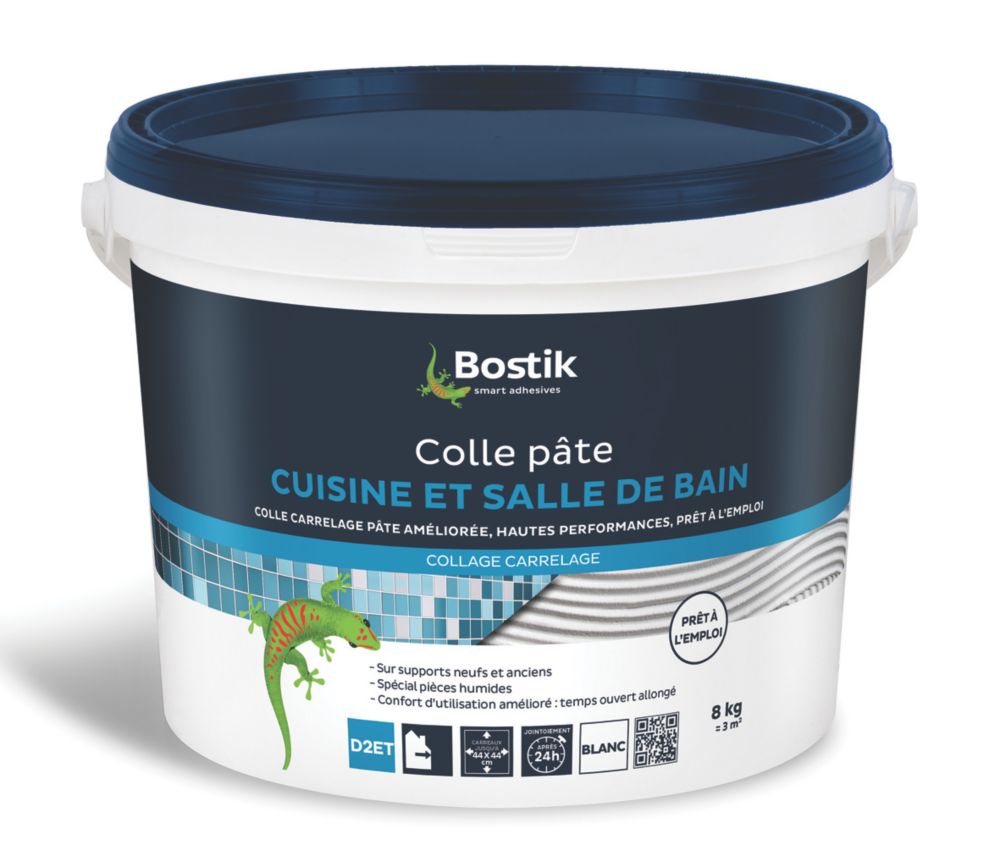 Colle prête à l'emploi pour carrelage mural de cuisine et de salle de bains Bostik D2 8kg