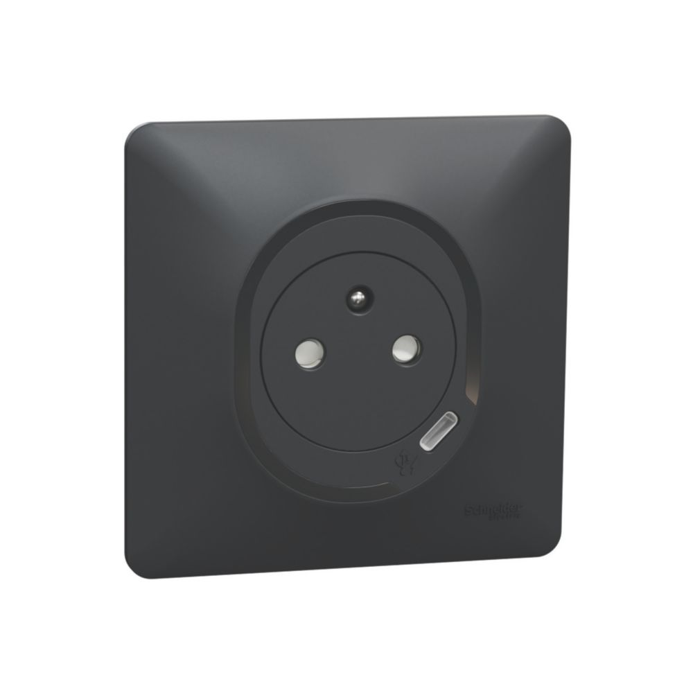 Prise terre + USB C 1 poste Ovalis Anthracite Schneider
