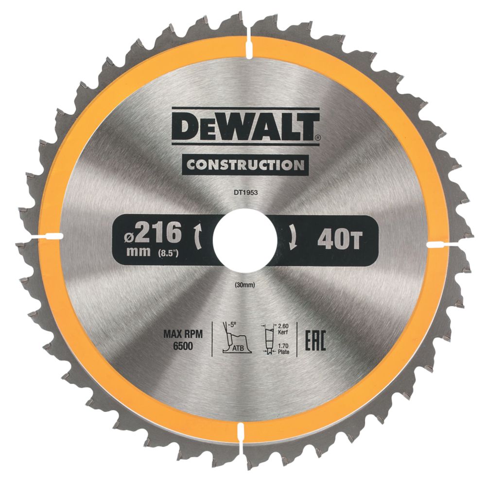 Lame de scie circulaire TCT à usage général 216 x 30mm 40 dents DeWalt