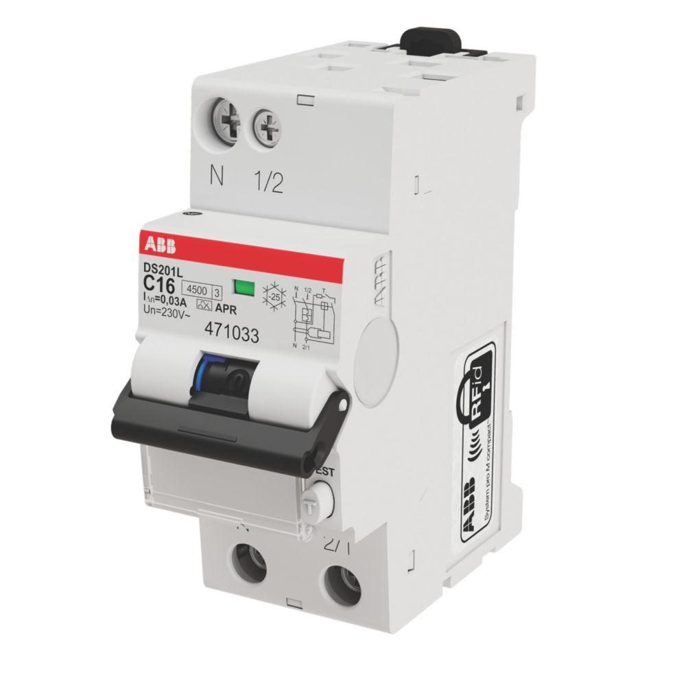 Disjoncteur différentiel Type A 16A 30mA 4,5kA 1P+N DS201 ABB