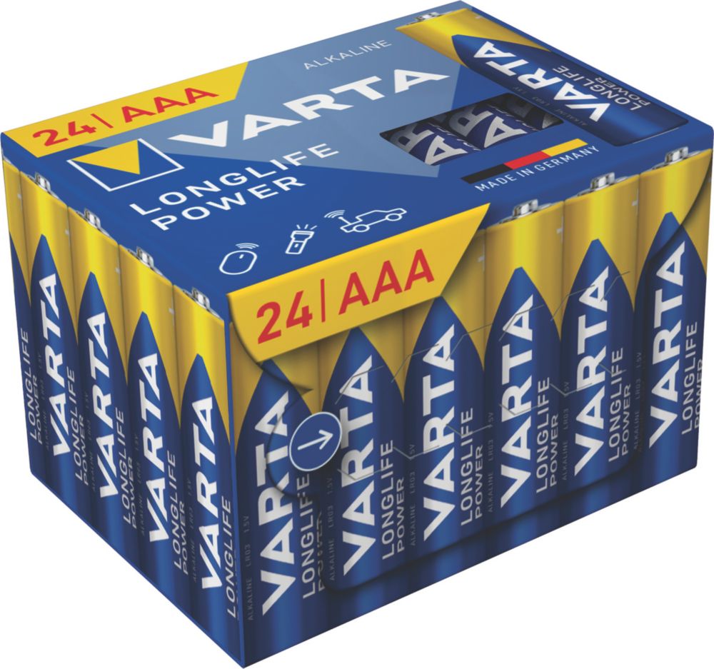 Pack de 24 piles alcalines Varta Longlife Power AAA, 1,5V
