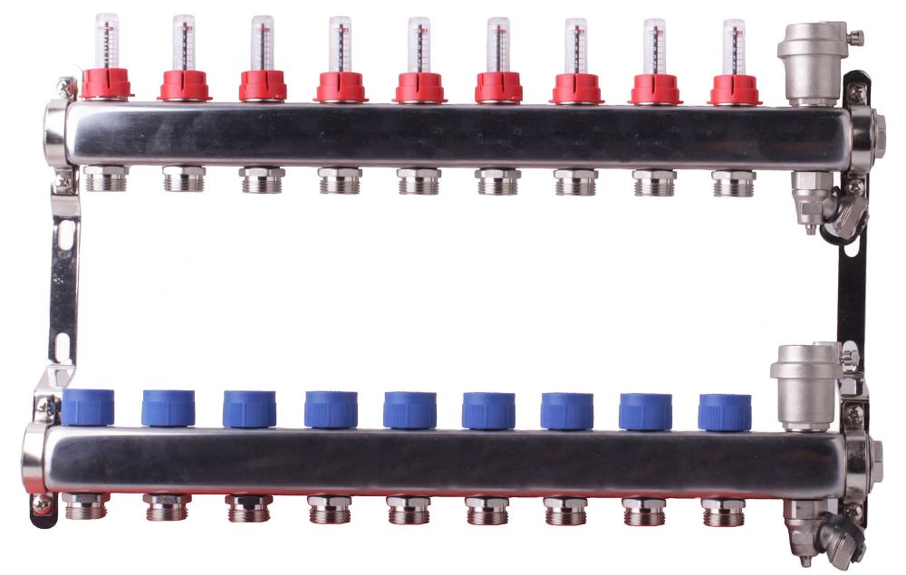 Nourrice pour plancher chauffant à 9 sorties Somatherm en inox