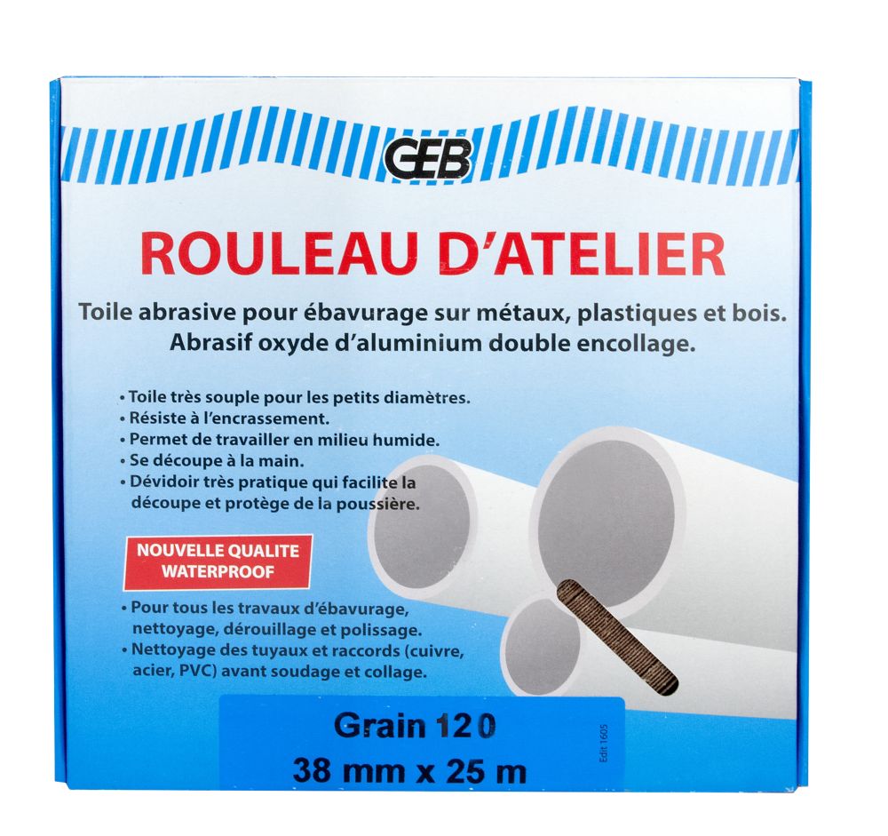 Rouleau d'atelier GEB 25m x 38mm grain 120