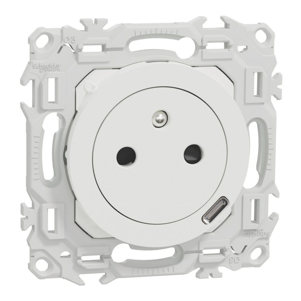Prise terre + USB C 1 poste Schneider Electric Odace blanc