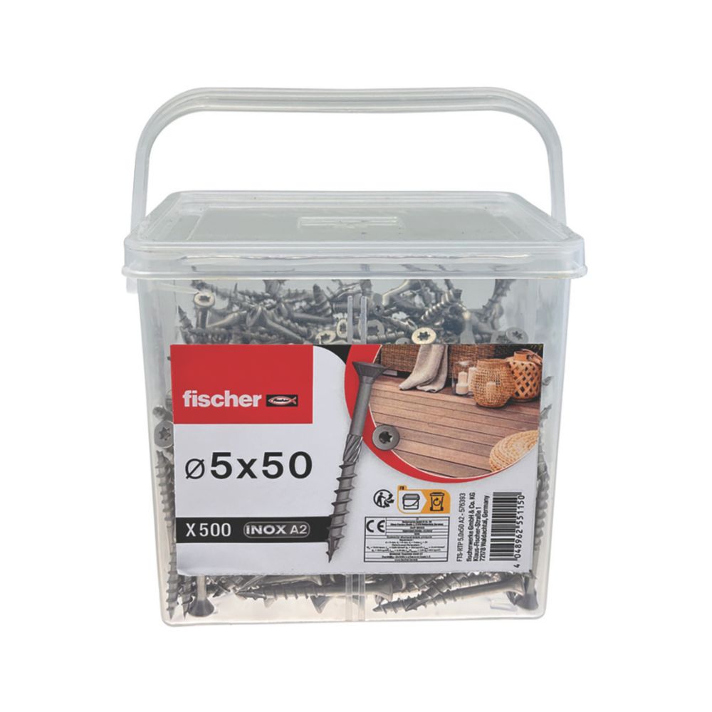 Vis de plancher plates Fischer TX en acier inoxydable A2, 5mm x 50mm, 500 pièces