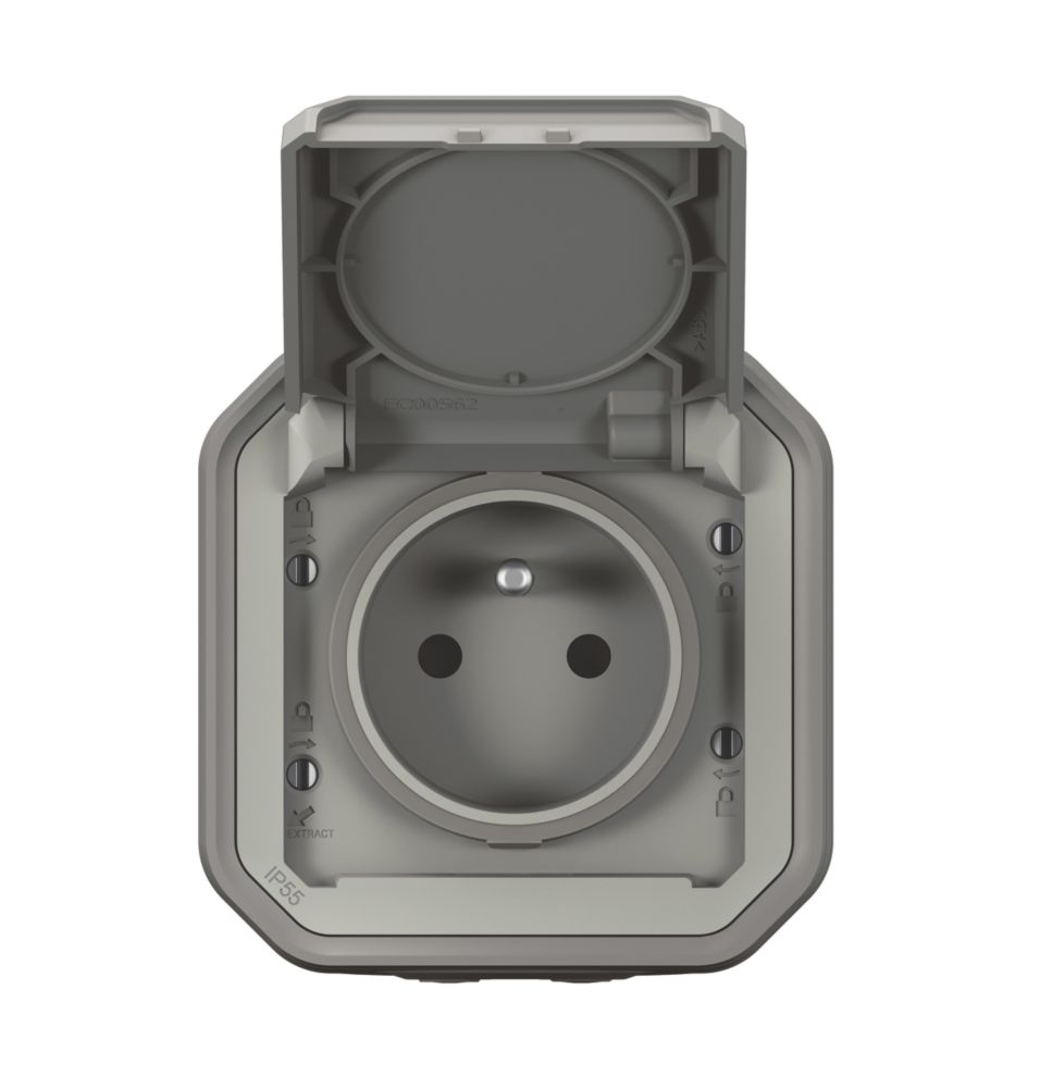 Prise terre 1 poste étanche grise complet Legrand Plexo