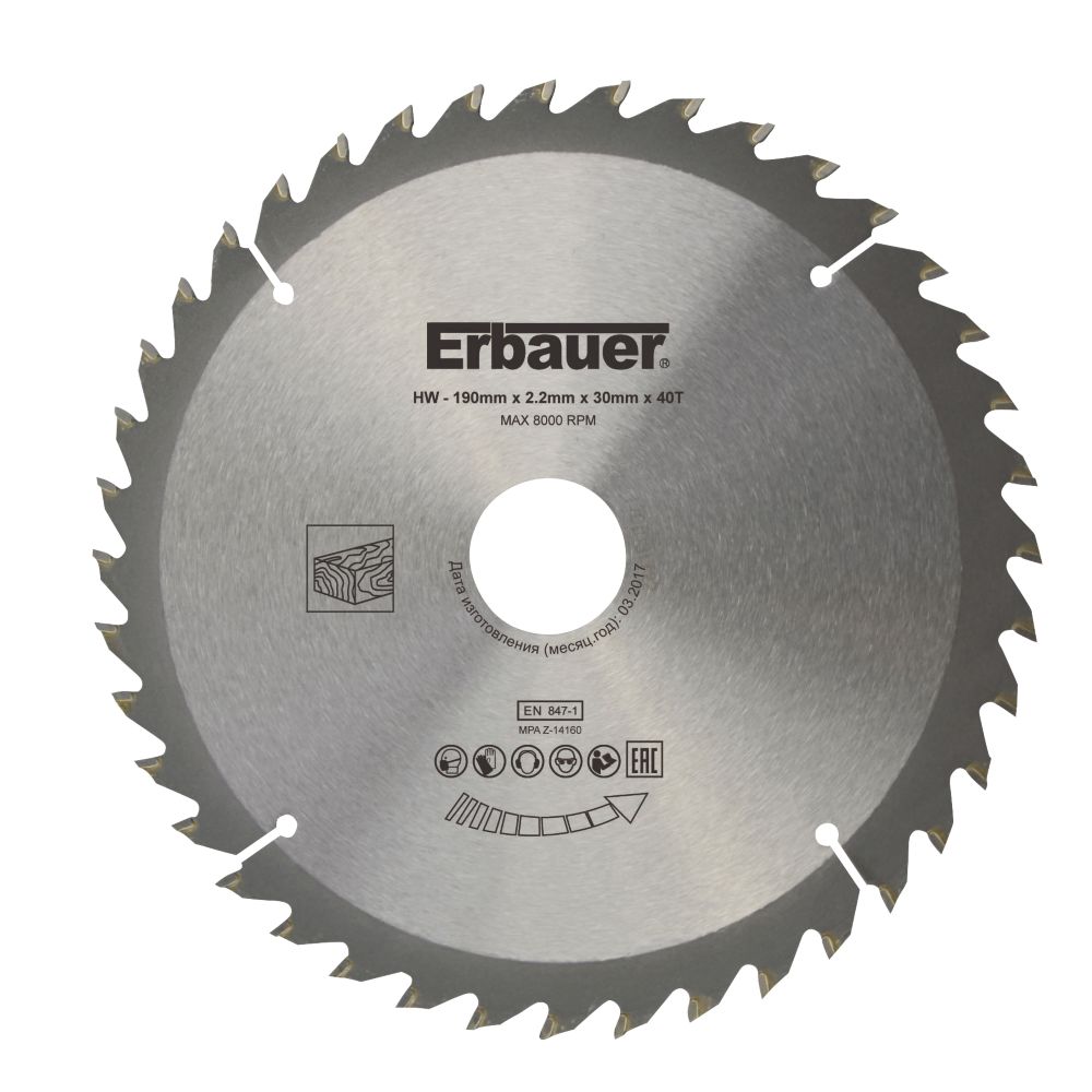 Lame de scie circulaire TCT 190 x 30mm 40 dents Erbauer