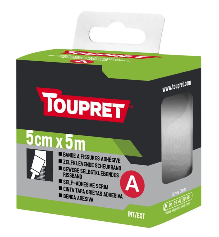 1 bande à fissures auto-adhésive armée Toupret blanc 5m x 50mm