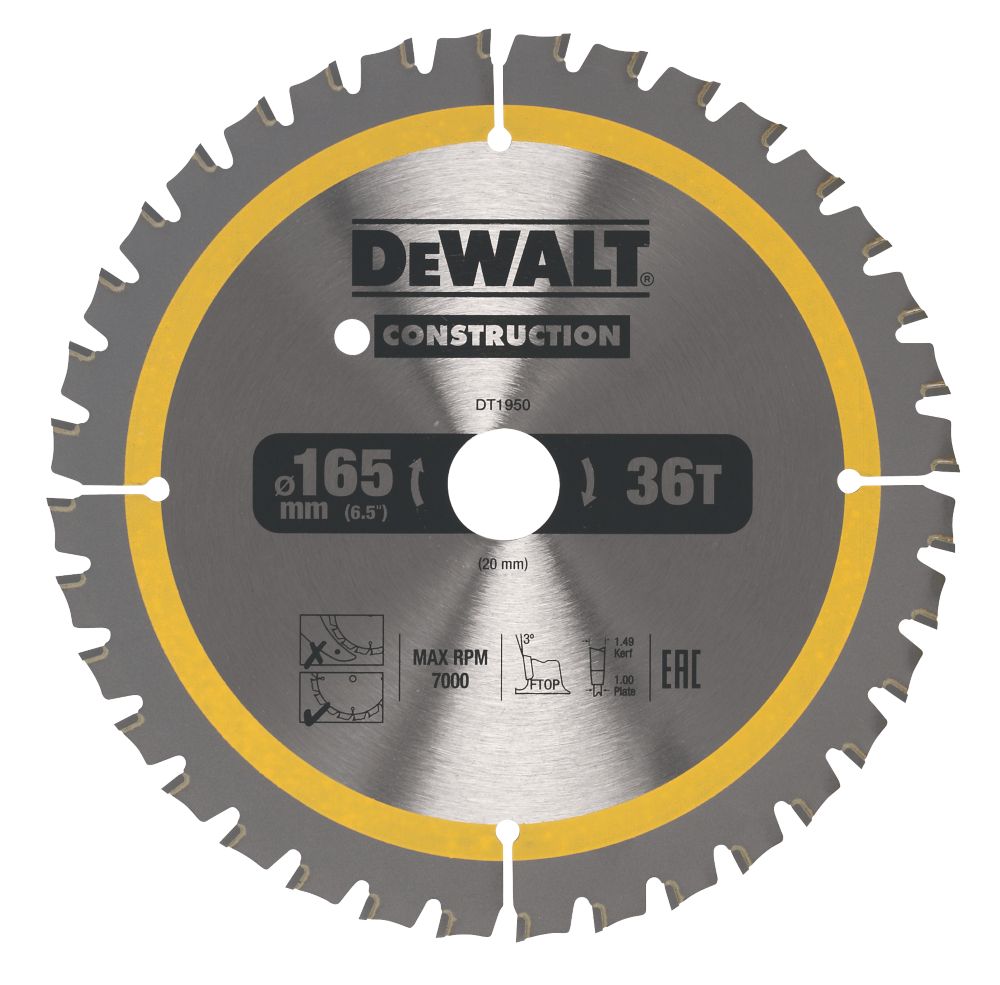 Lame de scie circulaire 165 x 20mm 36 dents DeWalt