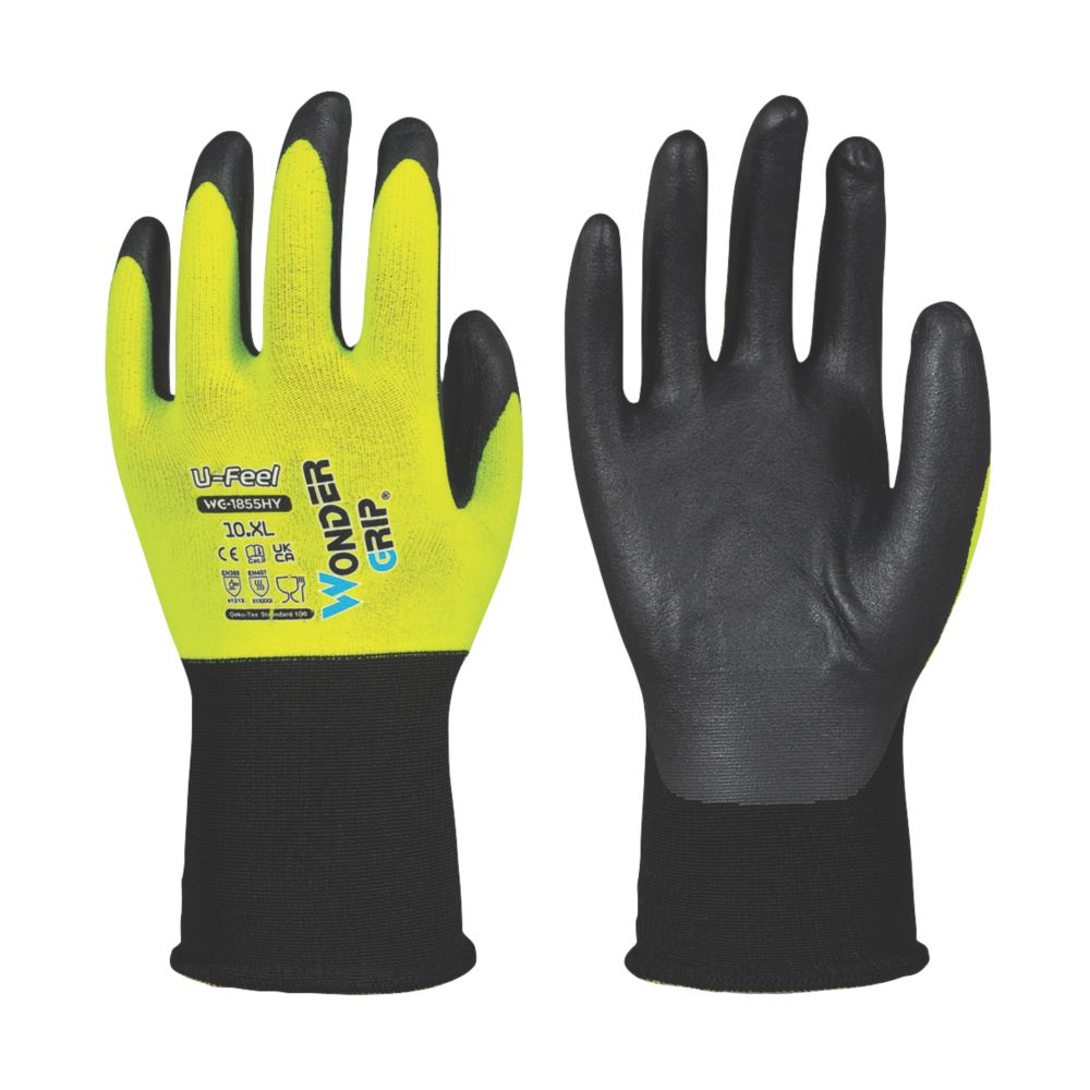 Gants de manutention Wonder Grip WG-1855HY U-FEEL jaune haute visibilité/noir taille XL