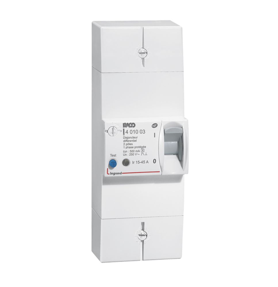 Disjoncteur sélectif 45A 1P+N 500mA 15/30/45A Legrand Baco Enedis 