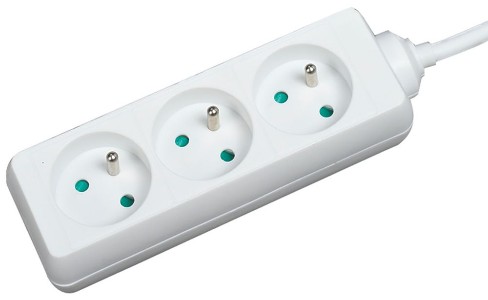 Rallonge blanche de 1m sans commutateur 16A 3 modules