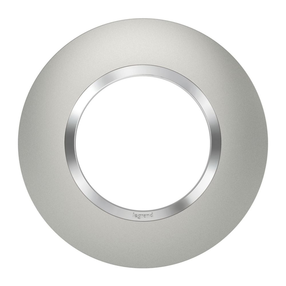 Plaque de finition ronde 1 poste Dooxie aluminium avec bague chromée Legrand
