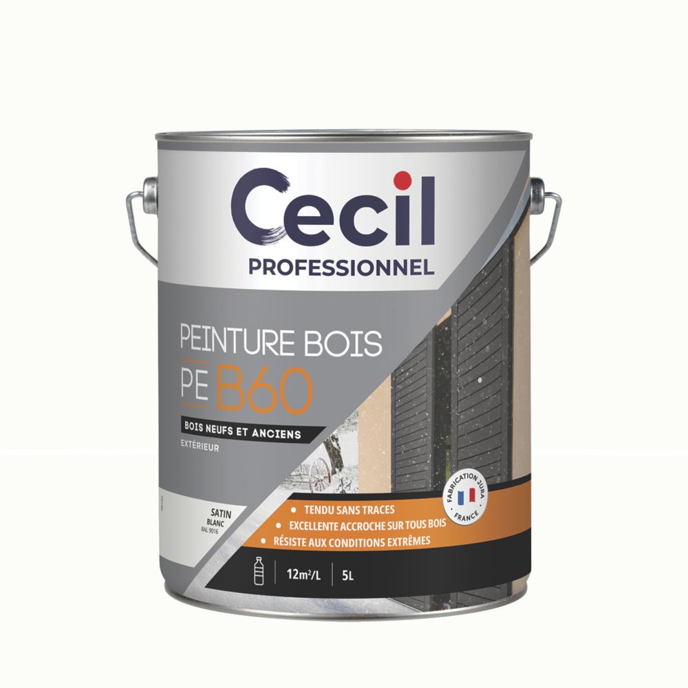 Peinture pour bois Cecil Professionnel blanc satiné 5L
