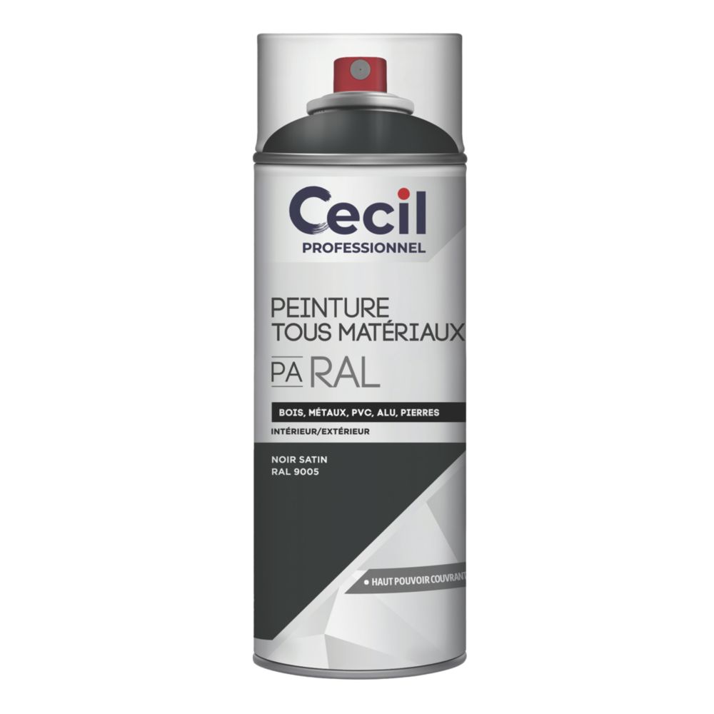 Peinture aérosol tous matériaux Cecil Professionnel noir satiné 400ml