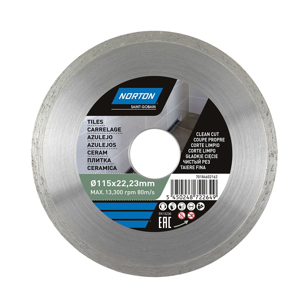 Disque diamant continu carrelage Norton 115x22,2 mm, Disque et lame