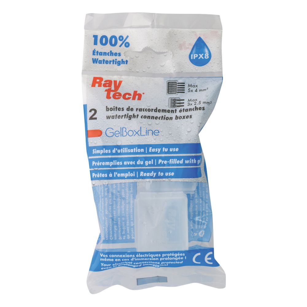Mini Boîte de dérivation à gel IPX8 à 6 entrées Raytech, transparente, lot de 2