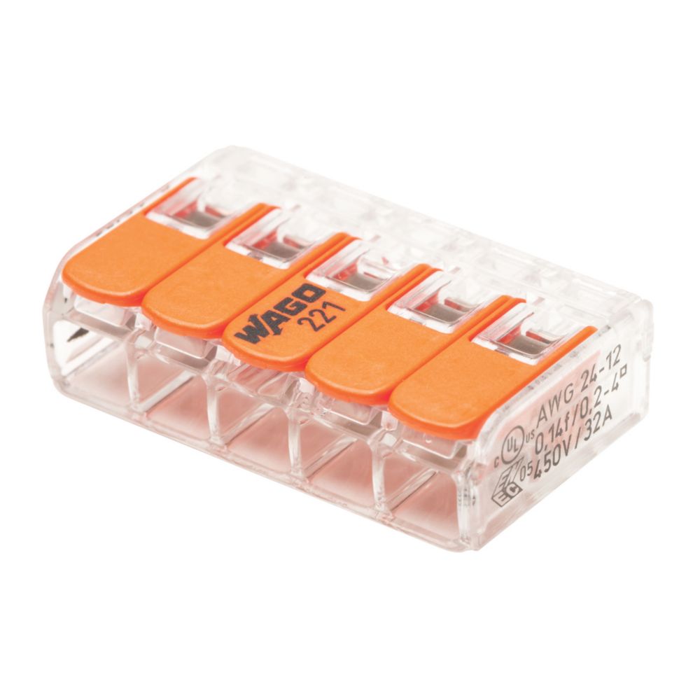 Connecteurs à levier 5 entrées Wago S221-415 32A, 50 pièces