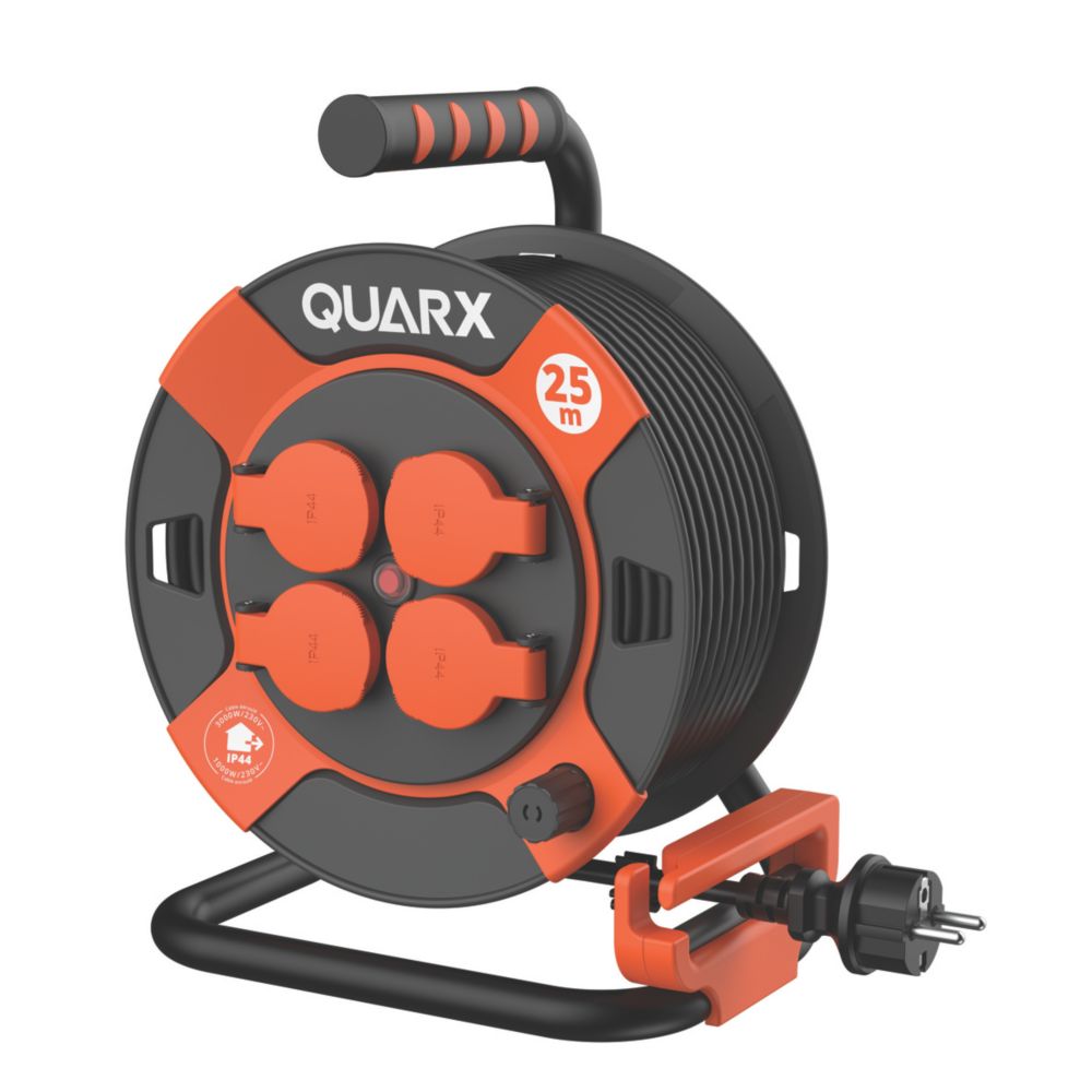 Enrouleur de câble Quarx avec protection contre les surtensions 25m 16A 4 accouplements 230V