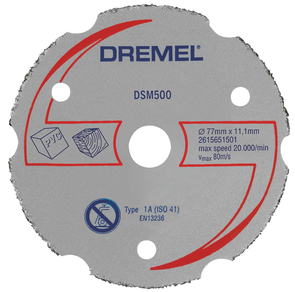 Disque à tronçonner de scie compacte pour bois/plastique Dremel DSM500 3  (77mm) x 2 x 11,1mm, Disque pour meuleuse d'angle