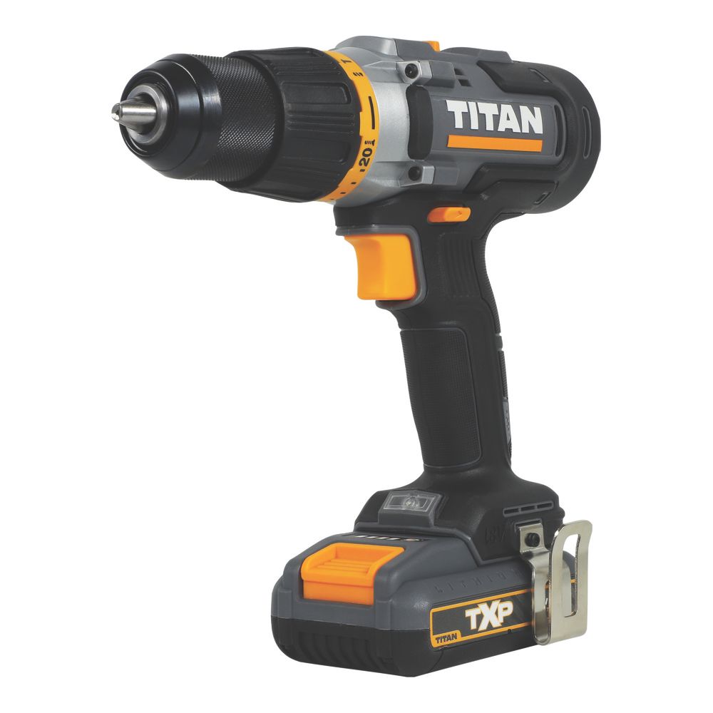 Perceuse visseuse à percussion sans fil Titan 220-240V Li-Ion TXP 1 x 2Ah avec lot de 74 accessoires