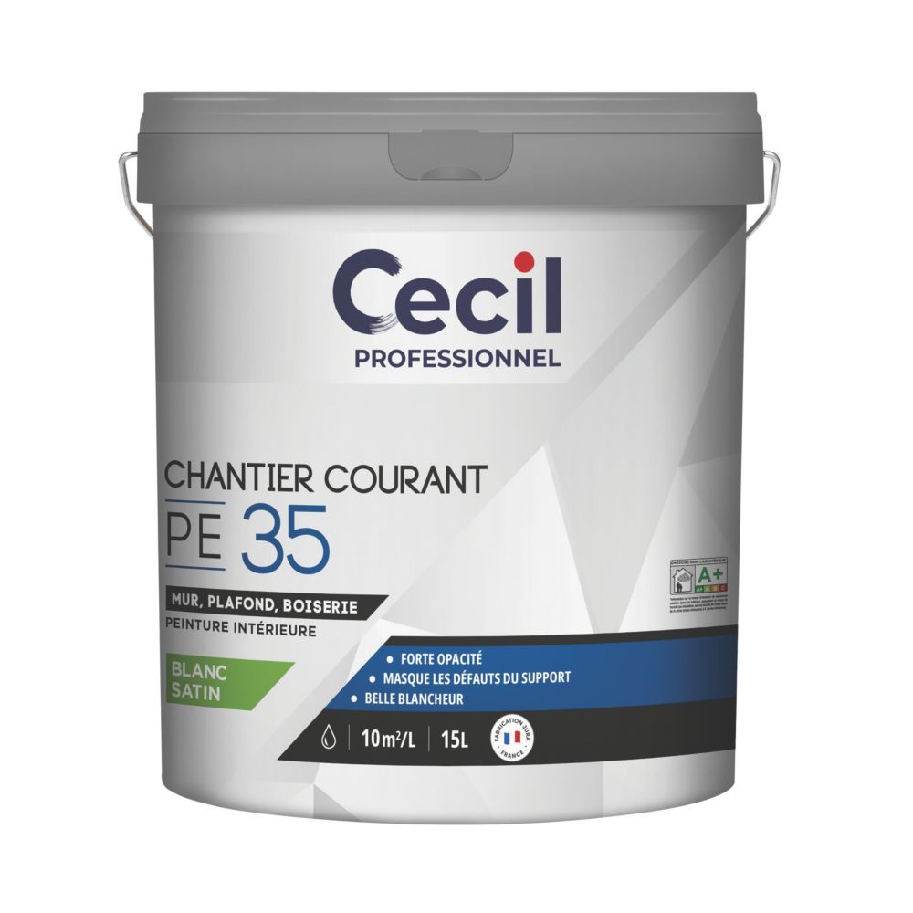 Peinture murale acrylique satinée blanche Cecil Professional 15L