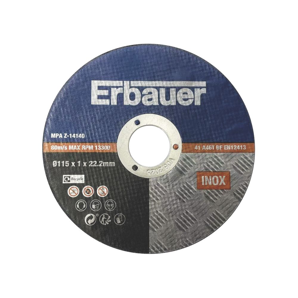 Lot de 10 disques à tronçonner métal 115 mm x 1 mm x 22,22 mm Erbauer