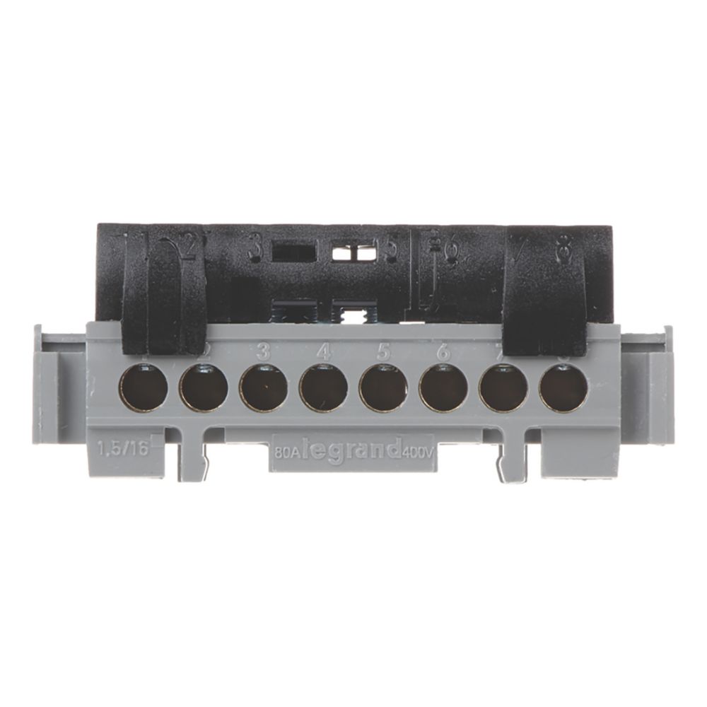 Bornier de répartition isolé IP2X phase - 8x1,5mm² à 16mm² noir - longueur 75mm Legrand