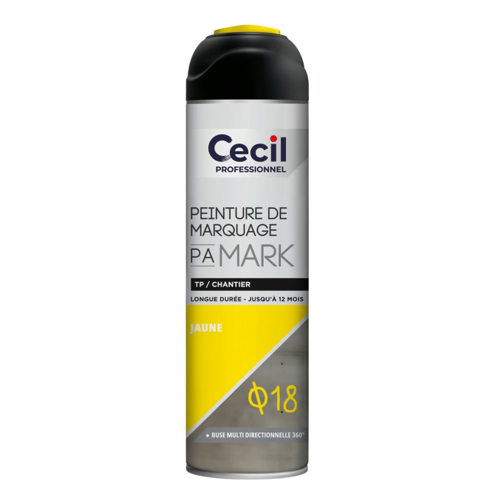 Peinture aérosol de marquage Cecil Professionnel jaune 500ml