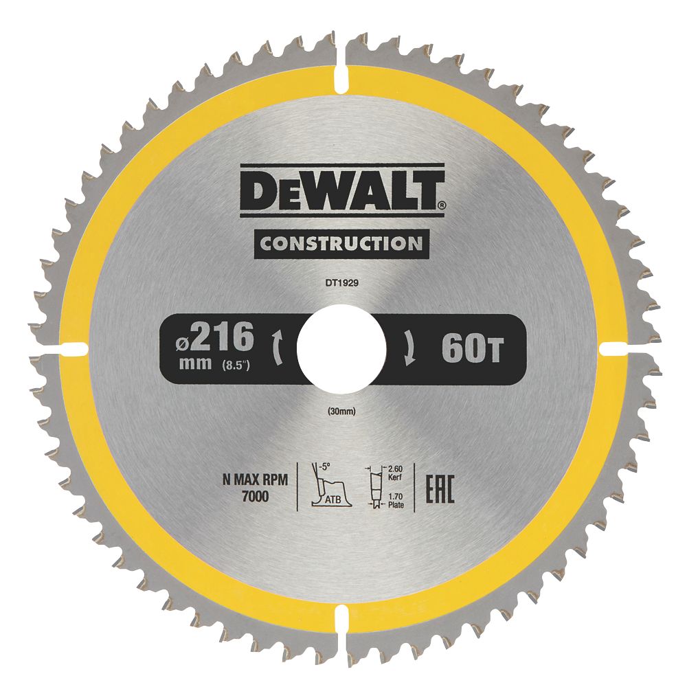 Lame de scie circulaire TCT 216 x 30mm 60 dents DeWalt