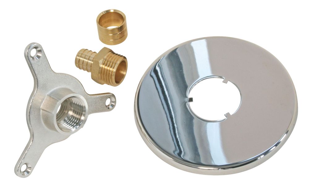 Applique d'arrosage chromée avec raccord PER à glissement 16mm x 1/2" Fixoconnect