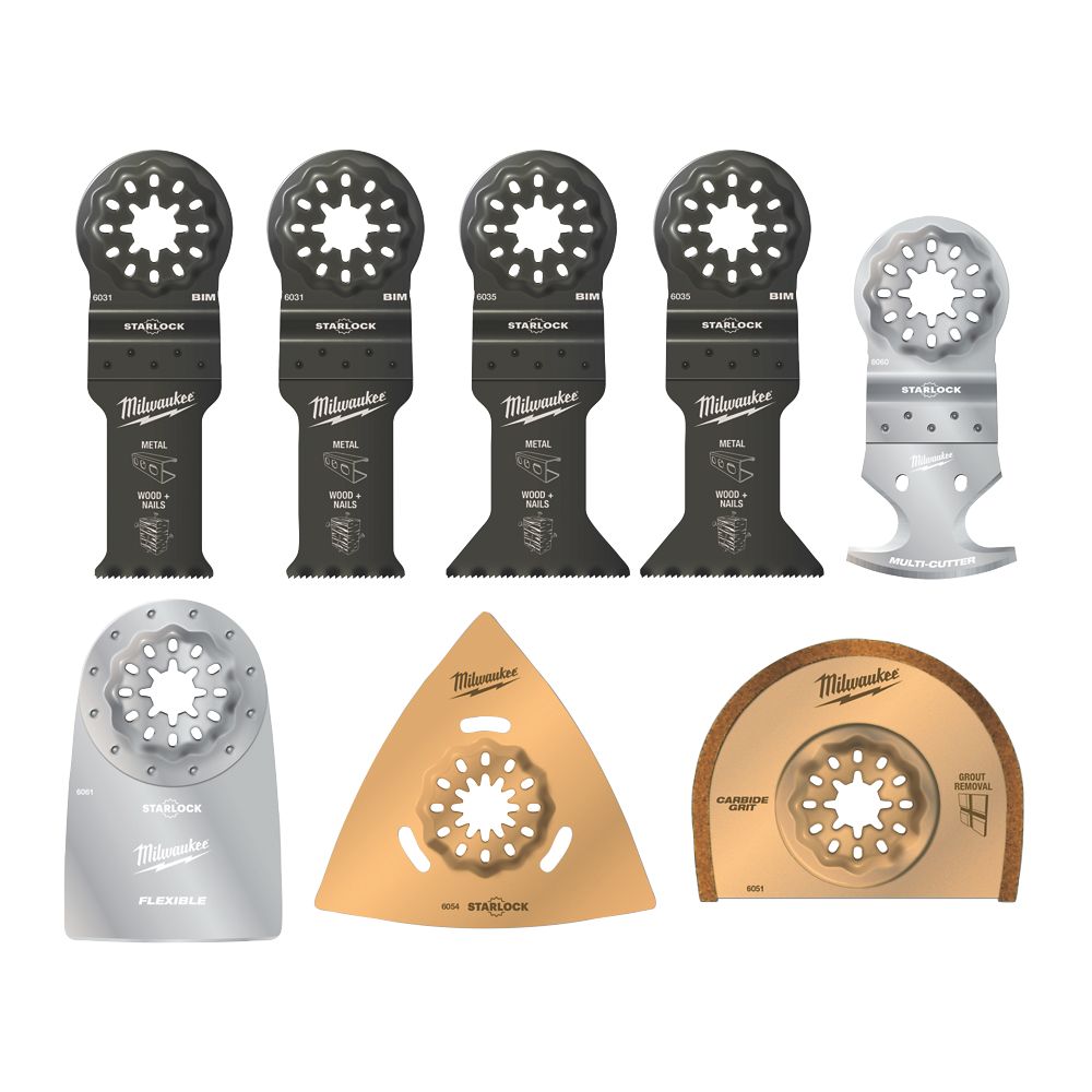 Kit de 8 accessoires pour outil multifonction multimatériaux Milwaukee Starlock Renovation 48906088