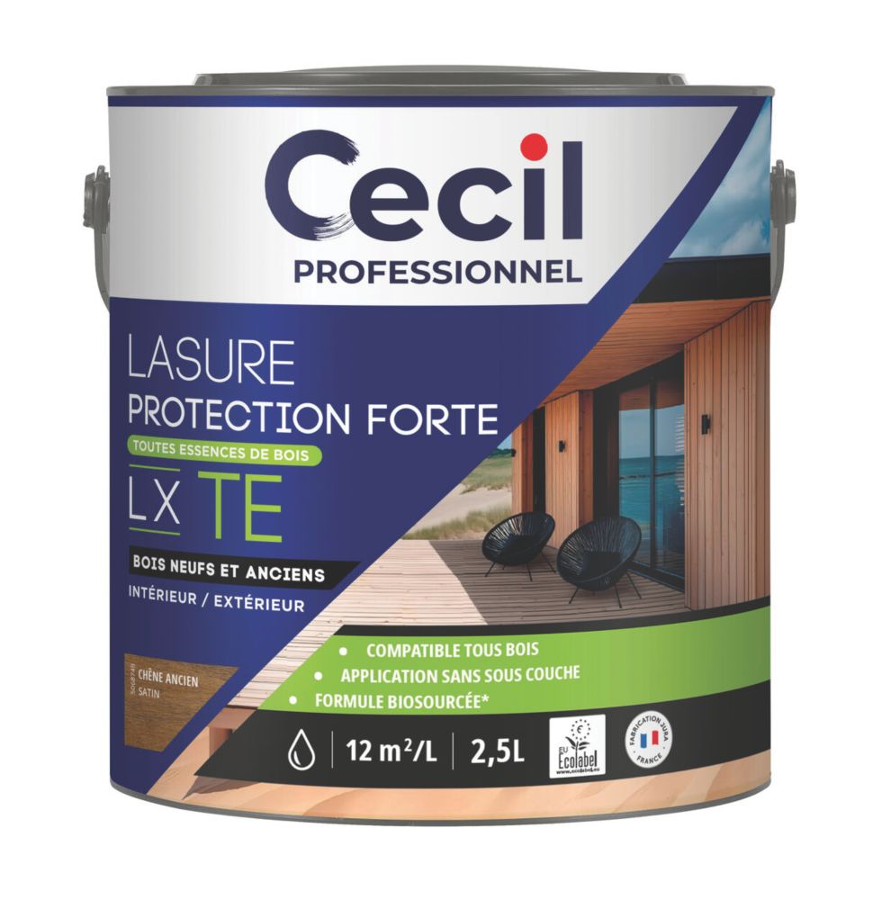 Lasure pour bois intérieur et extérieur à base d'acrylique chêne clair 2,5L de Cecil Professionnel