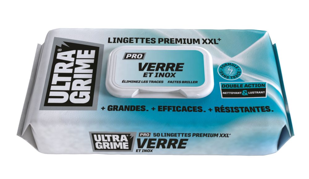 Lingettes pour verre et acier inoxydable Ultragrime 50 pièces