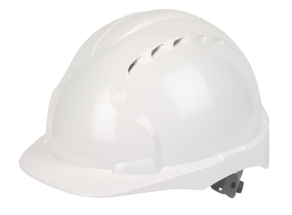 Casque de sécurité ventilé à cliquet coulissant et visière moyenne JSP EVO2 blanc 