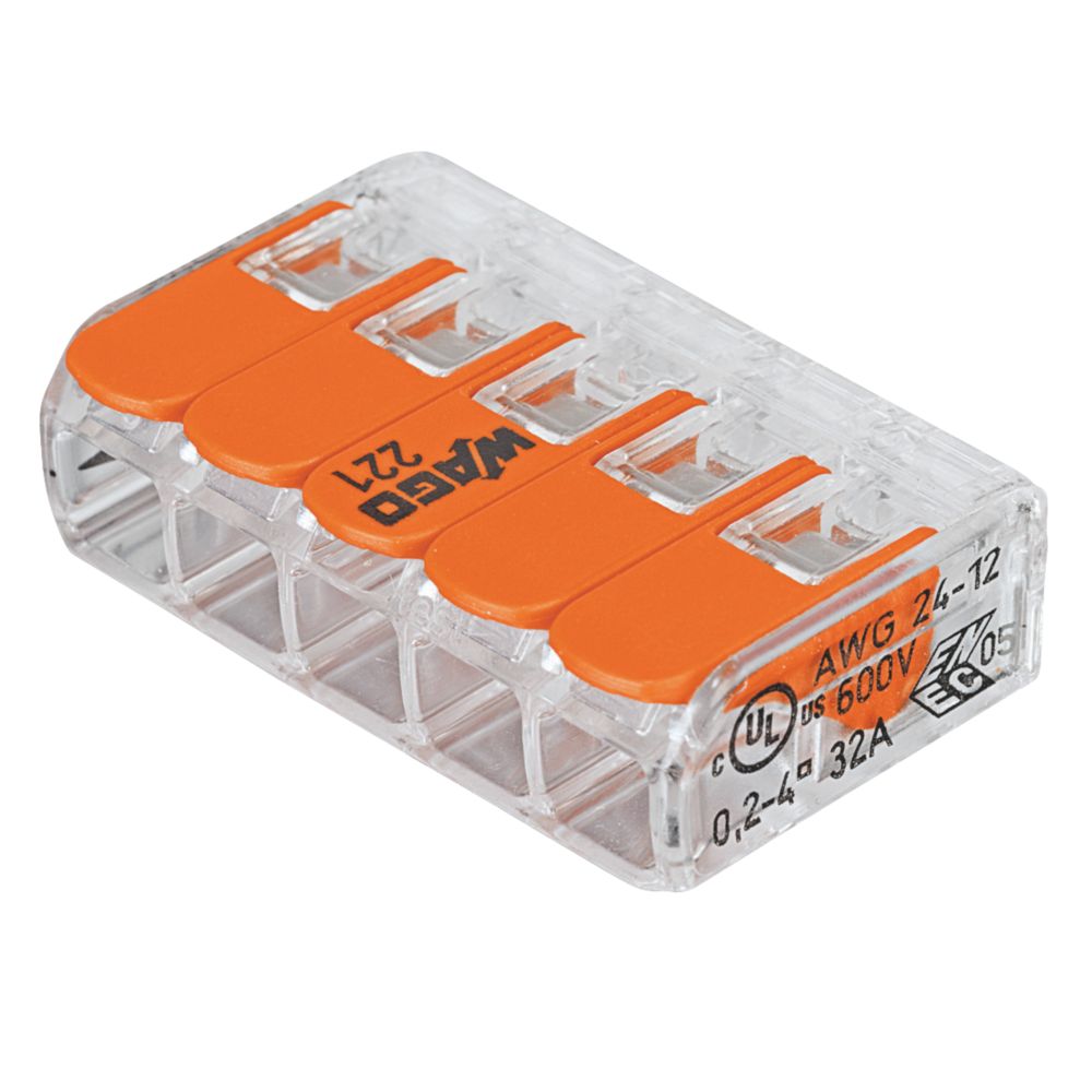 Borne à levier 5 broches Wago série 221 32A, lot de 25