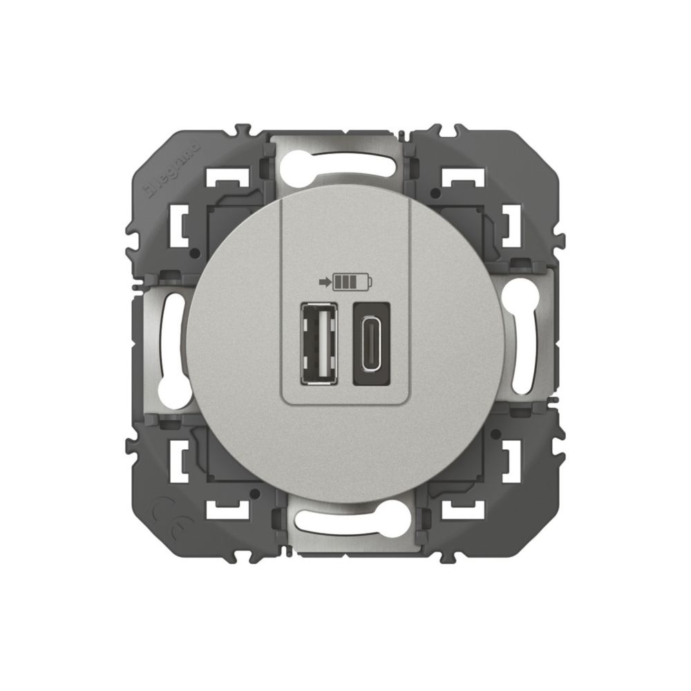 Double chargeur USB A+C 1 poste Dooxie aluminium Legrand
