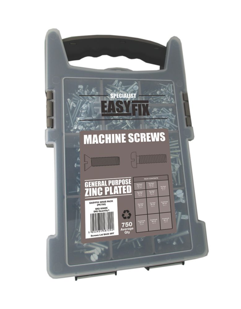Assortiment de 750 vis à métaux zinguées brillantes Easyfix