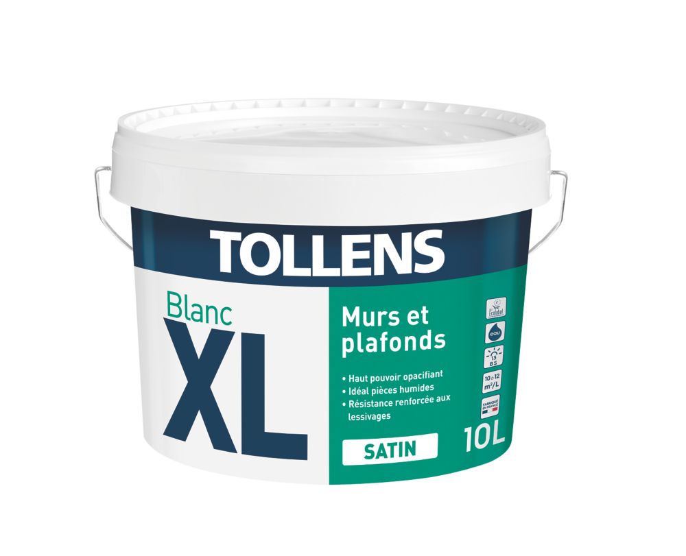 Peinture acrylique satinée blanche Tollens 10L, Peinture satin