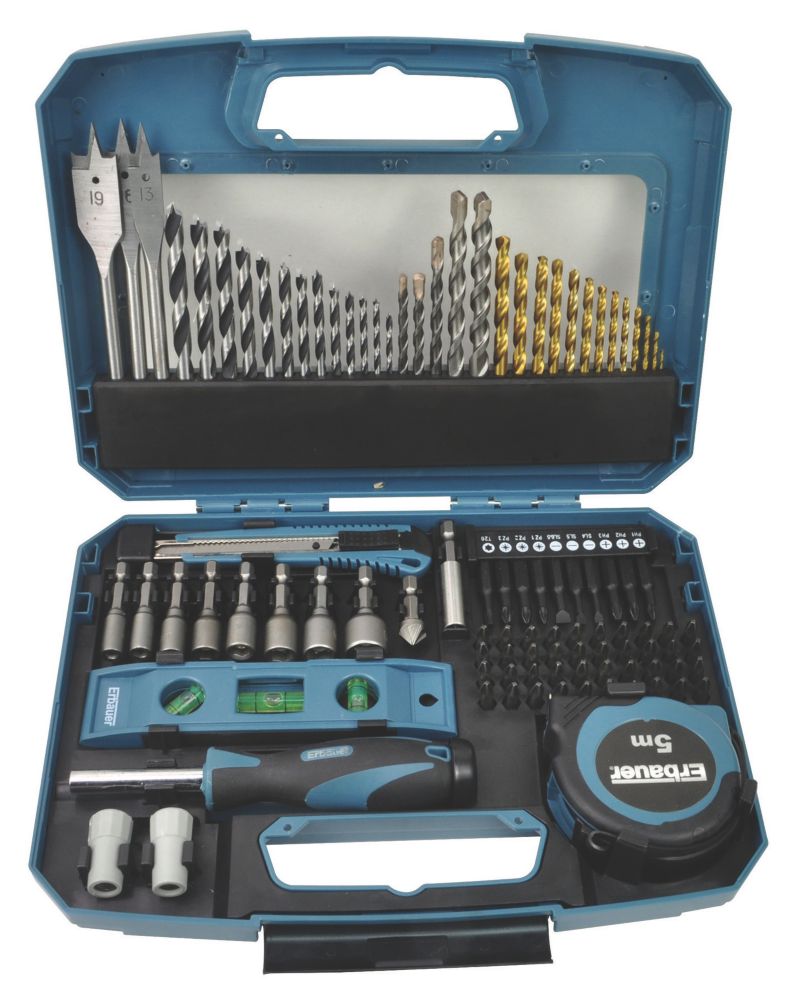 Coffret de 100 forets et embouts de visseuse assortis à queue droite Erbauer