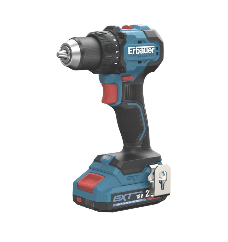 Perceuse visseuse sans fil brushless Erbauer 18V Li-Ion EXT 1 x 2Ah 