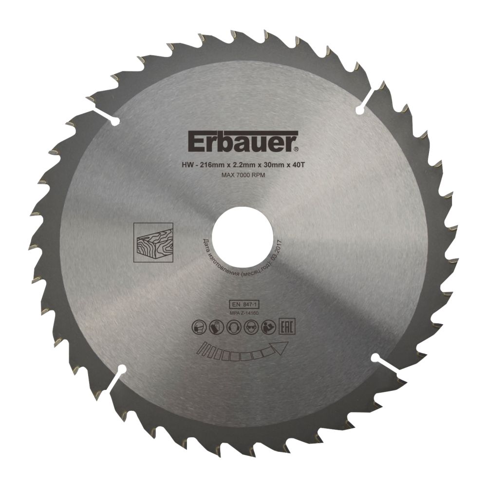 Lame de scie circulaire TCT 216 x 30mm 40 dents Erbauer