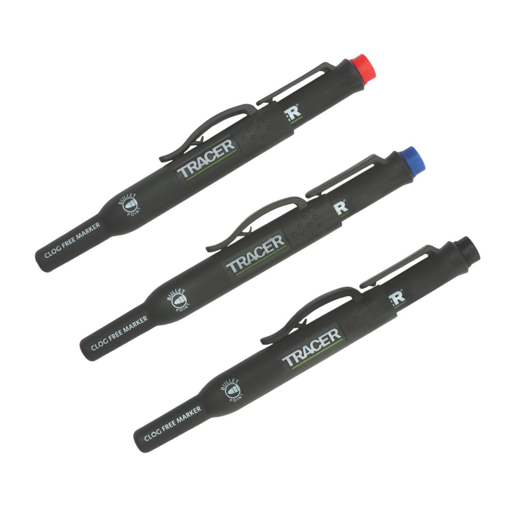 Kit de 3 marqueurs anti-obstruction (noir, bleu et rouge) avec étuis de chantier