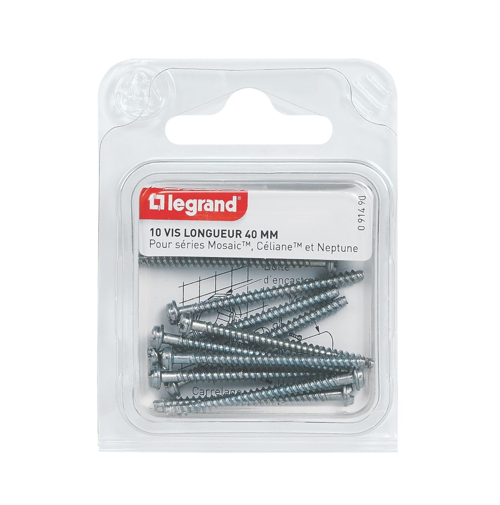 10 vis à métaux longue à tête plate fendue pour encastrement profond boîte 2,9mm x 40mm Legrand 