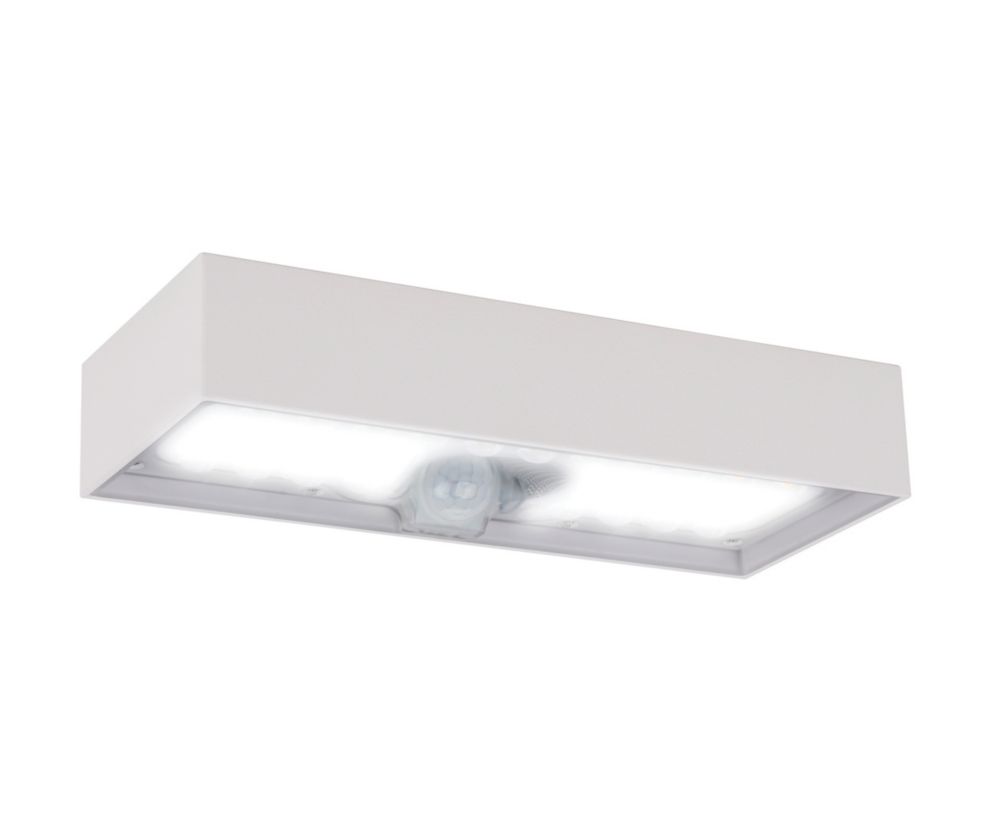 Applique murale extérieur solaire blanche en forme de brique LED Luceco avec détecteur 900lm